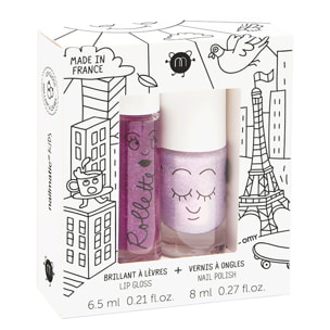 Lovely City - Coffret Vernis Pailleté Rose Nacré + Brillant à Lèvres Mûre