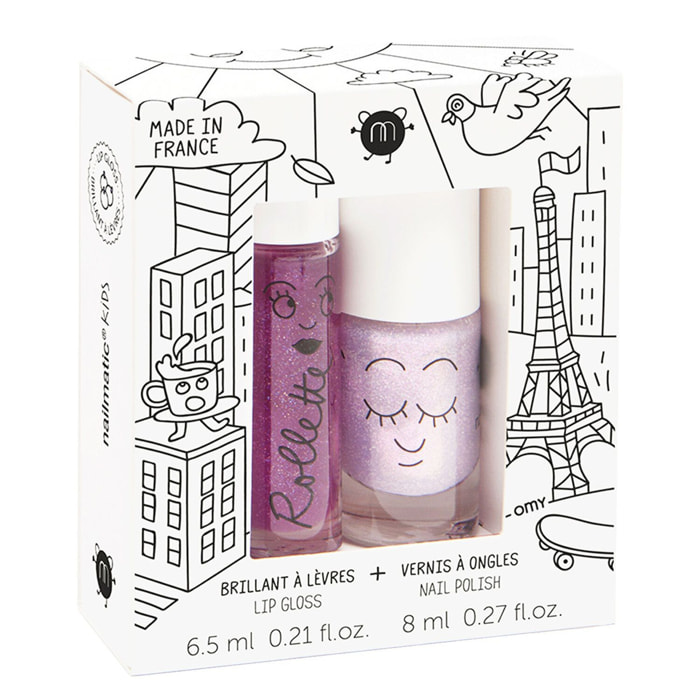Lovely City - Coffret Vernis Pailleté Rose Nacré + Brillant à Lèvres Mûre