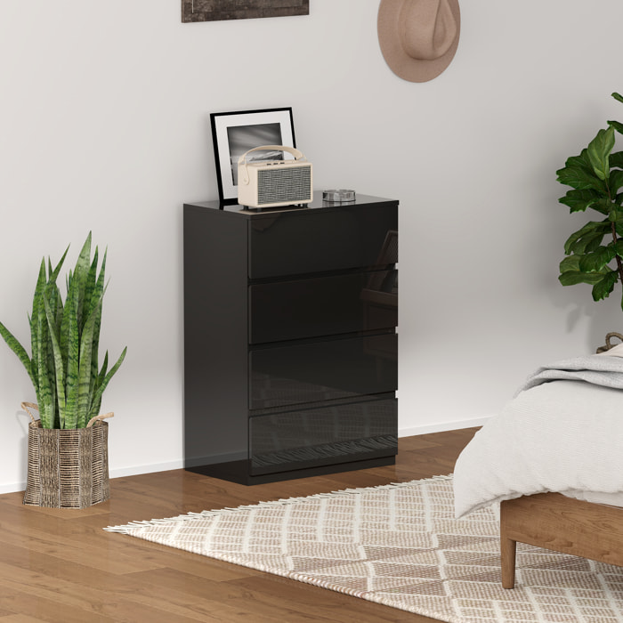 Cómoda con 4 Cajones Cómoda de Dormitorio Moderna con Diseño Anti-vuelco Cajonera para Salón Pasillo 55x34x80 cm Negro Brillo