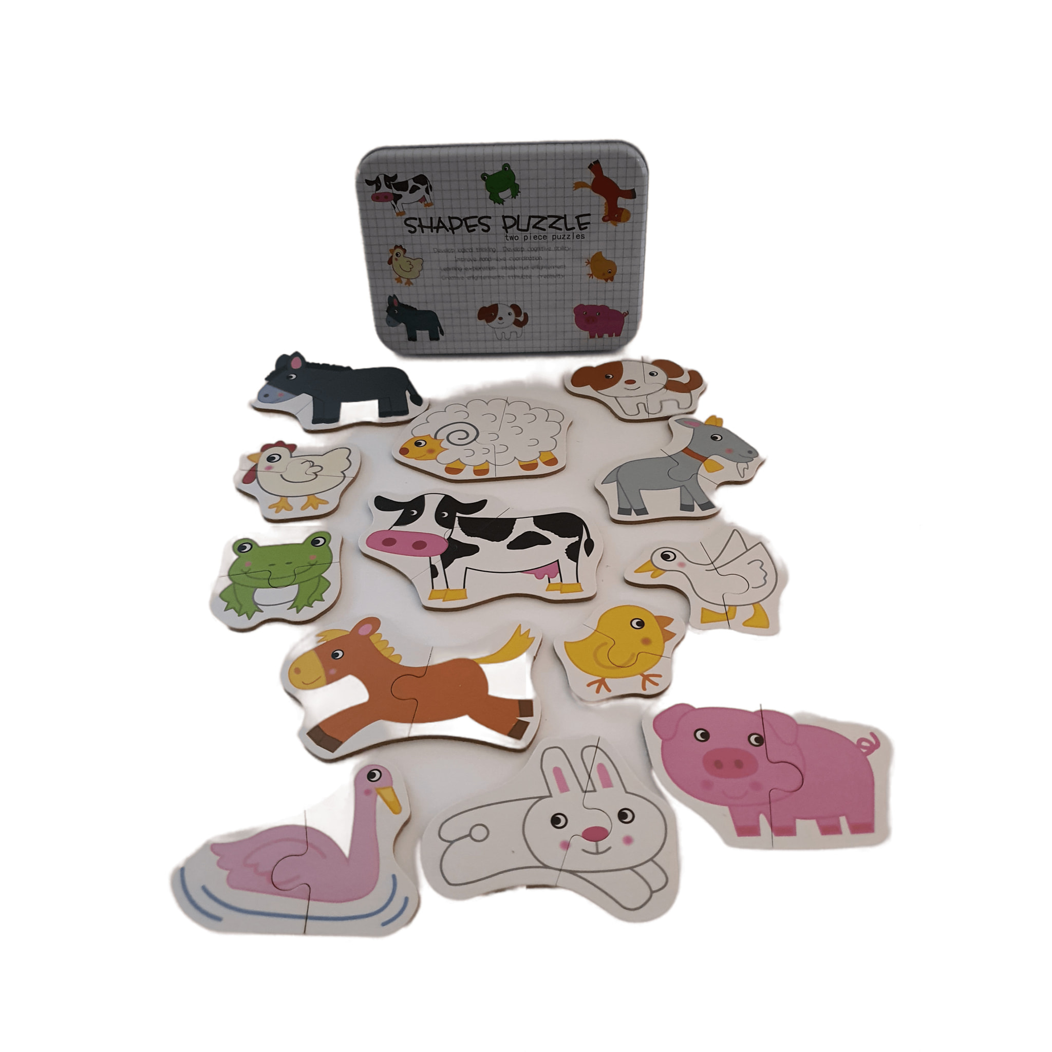 PUZLES MÚLTIPLES 13 EN 1: ANIMALES DE LA GRANJA 2pcs/puzle (CAJA METÁLICA)