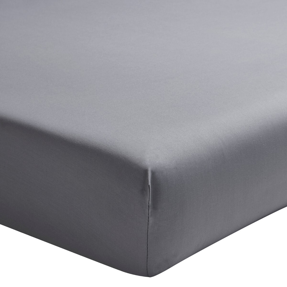 Drap housse uni en percale de coton, bonnet de 30cm, PREMIÈRE, Gris Argent