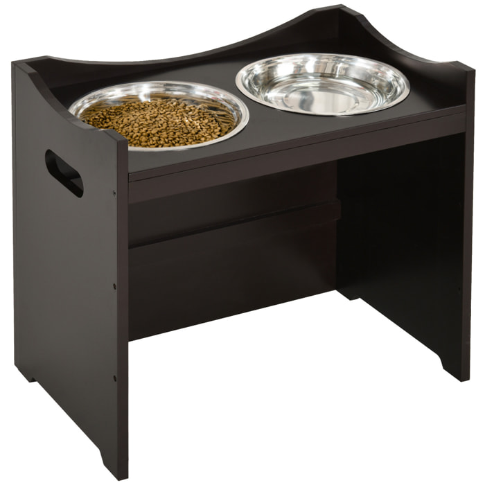 Comedero para Perros Elevado Cuencos para Perros con 2 Tazones de Acero Inoxidable y Altura Ajustable 54x31,5x47 cm Café