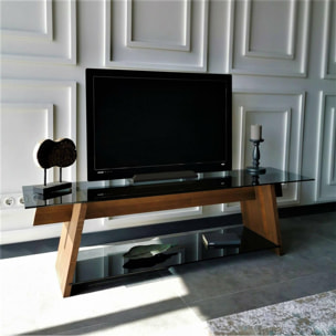 Mobile porta TV Dpotenz, Credenza da soggiorno, Armadio basso per TV, Base parete attrezzata, 158x40h45 cm, Noce e Nero