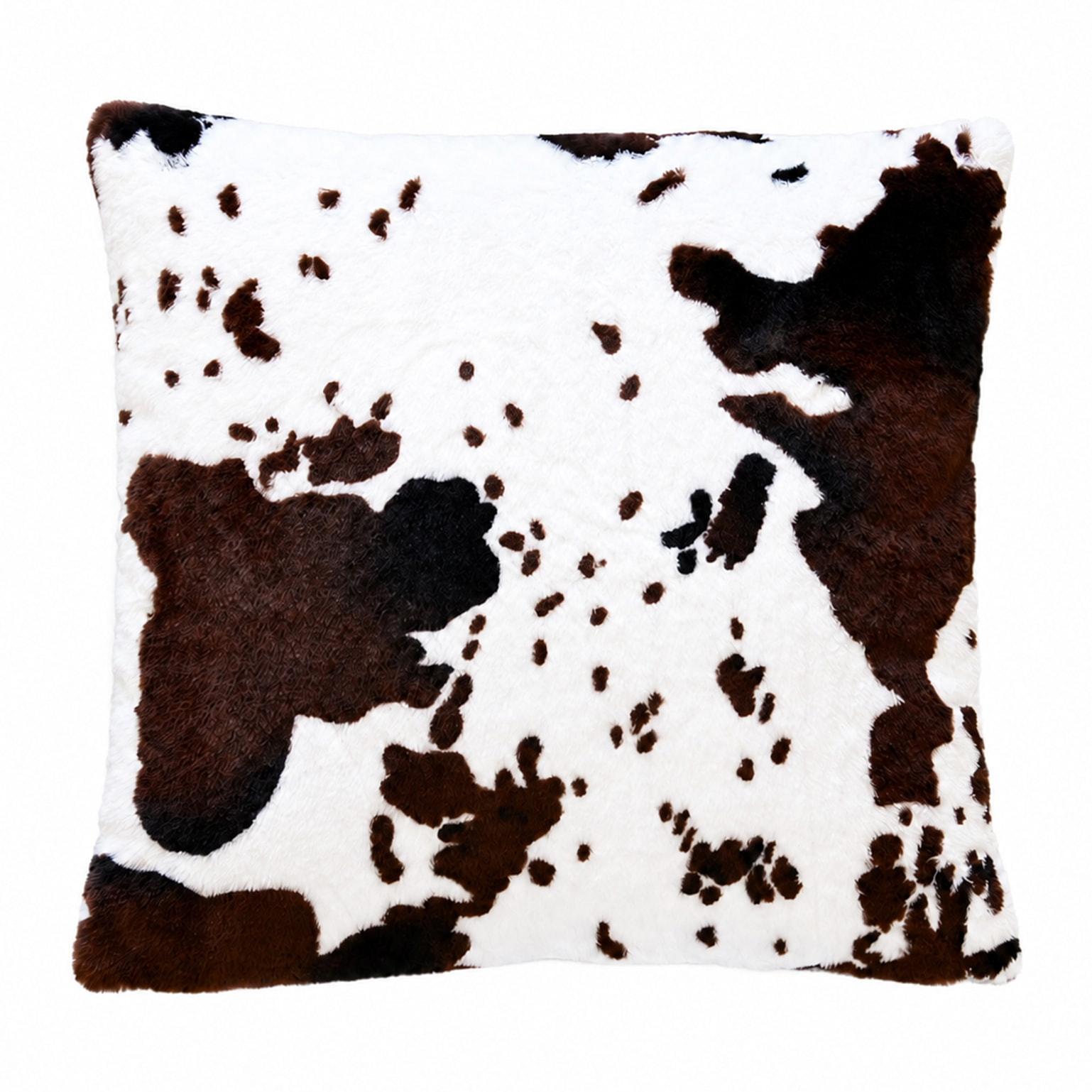 Coussin garni à motif peau de vache et dos en velours - Marron Foncé