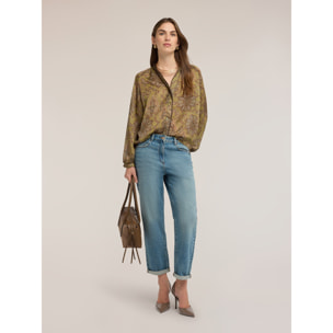 Motivi - Blusa in raso con stampa e maniche a palloncino - Verde militare