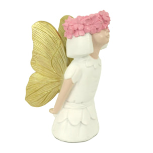 Portavaso in resina fata bianca con ali oro cm10x16h22