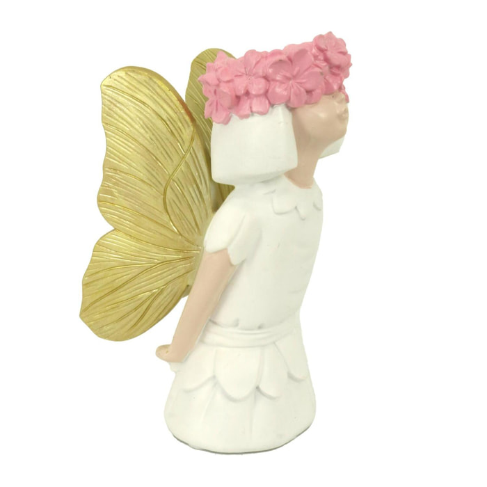 Portavaso in resina fata bianca con ali oro cm10x16h22