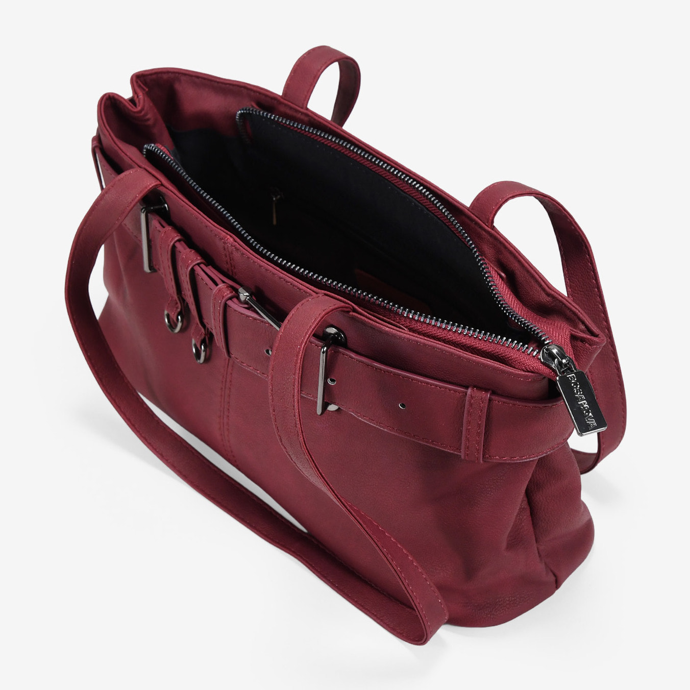 Bolso de hombro burdeos con cinturón