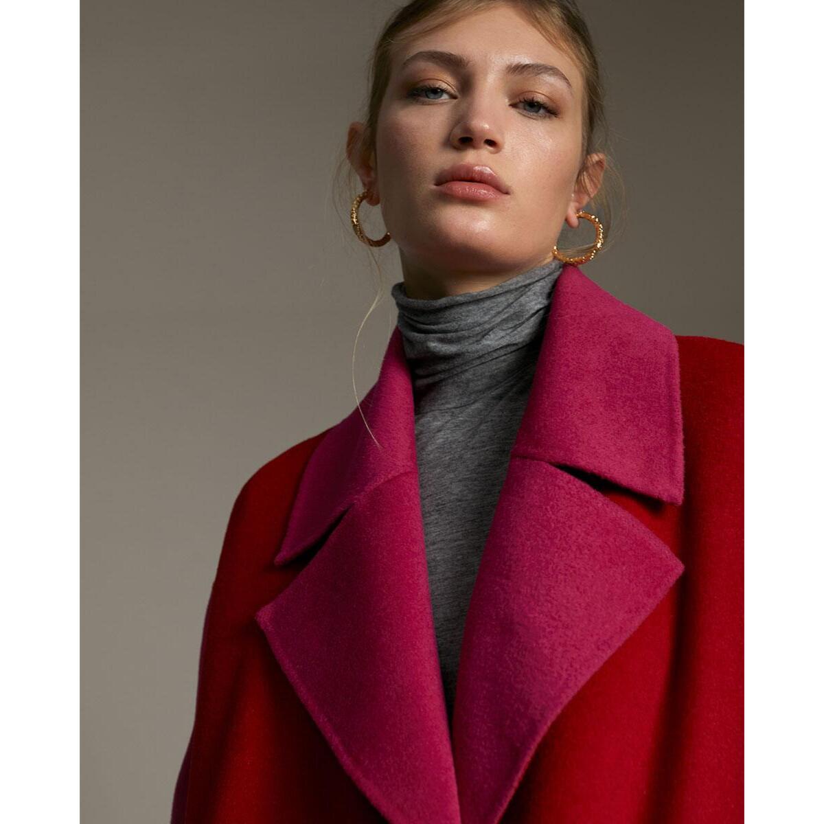 Cappotto lungo bicolore in lana double face fatto a mano