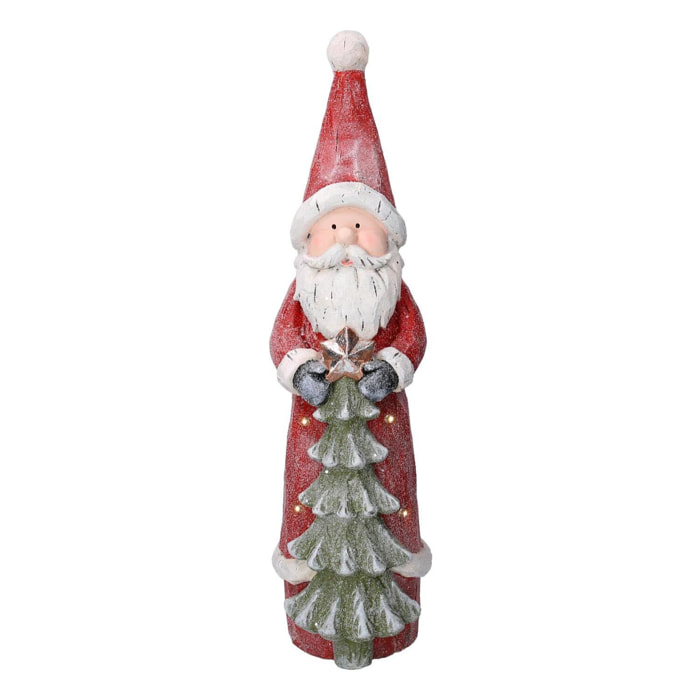 Babbo natale in resina led con albero rosso cm18x19h66