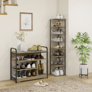 Meuble à chaussures 4 niv. style industriel - dim. 70L x 30l x 65H cm - métal noir aspect chêne clair
