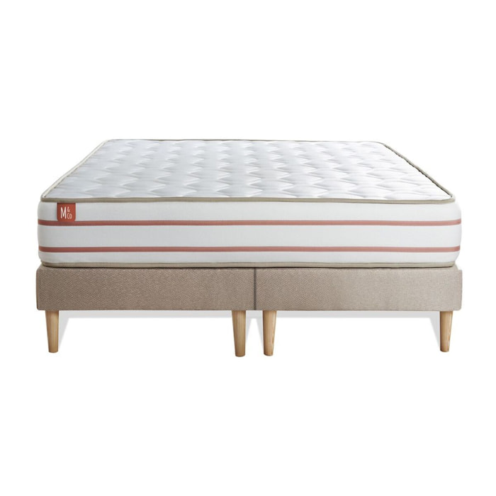 Ensemble Matelas Le Doux - 24cm - Mémoire de forme - Zéro transfert de mouvement - Sommier Tapissier Beige