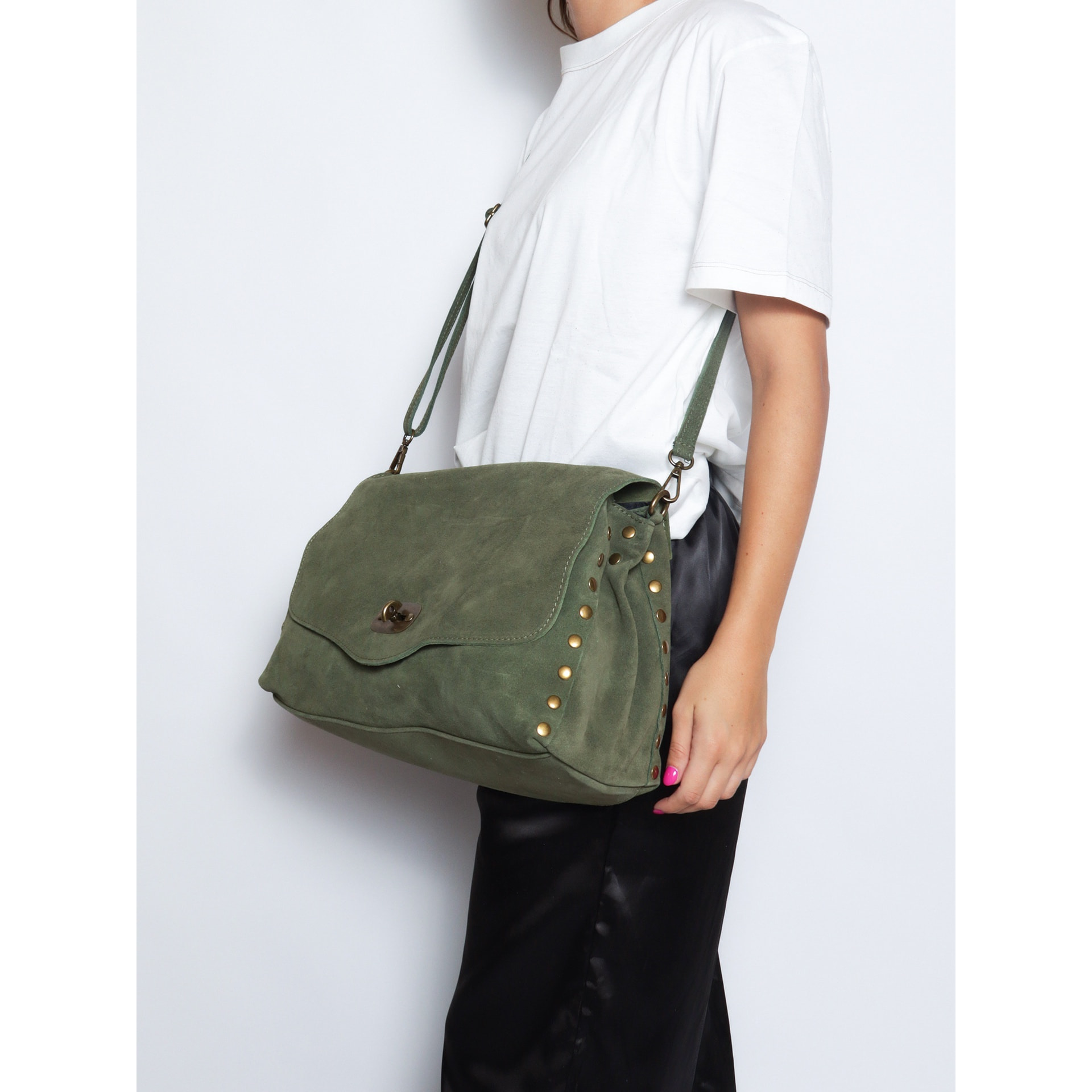 Borsa a mano da donna Made in Italy - Modello Zelia Elite - Pelle scamosciata - 37.0 x 22.0 x 15.0 cm