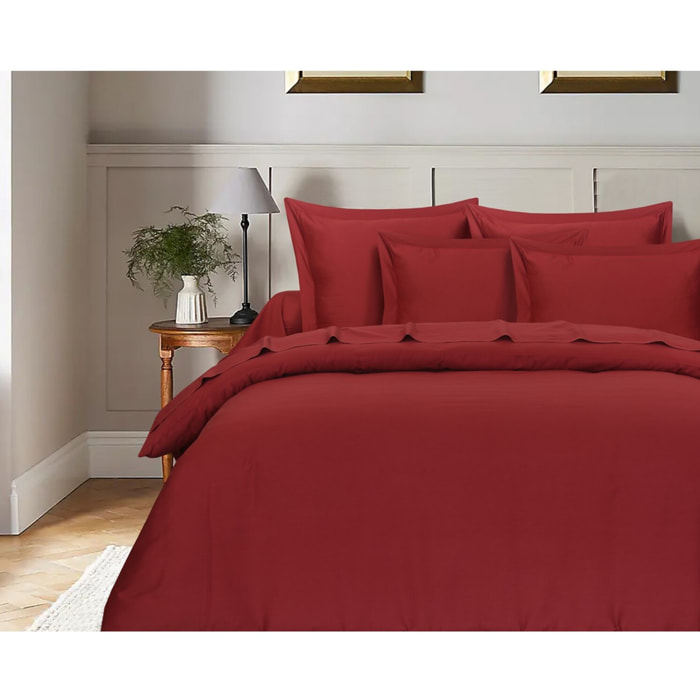 Parure housse de couette en satin de coton bordeaux
