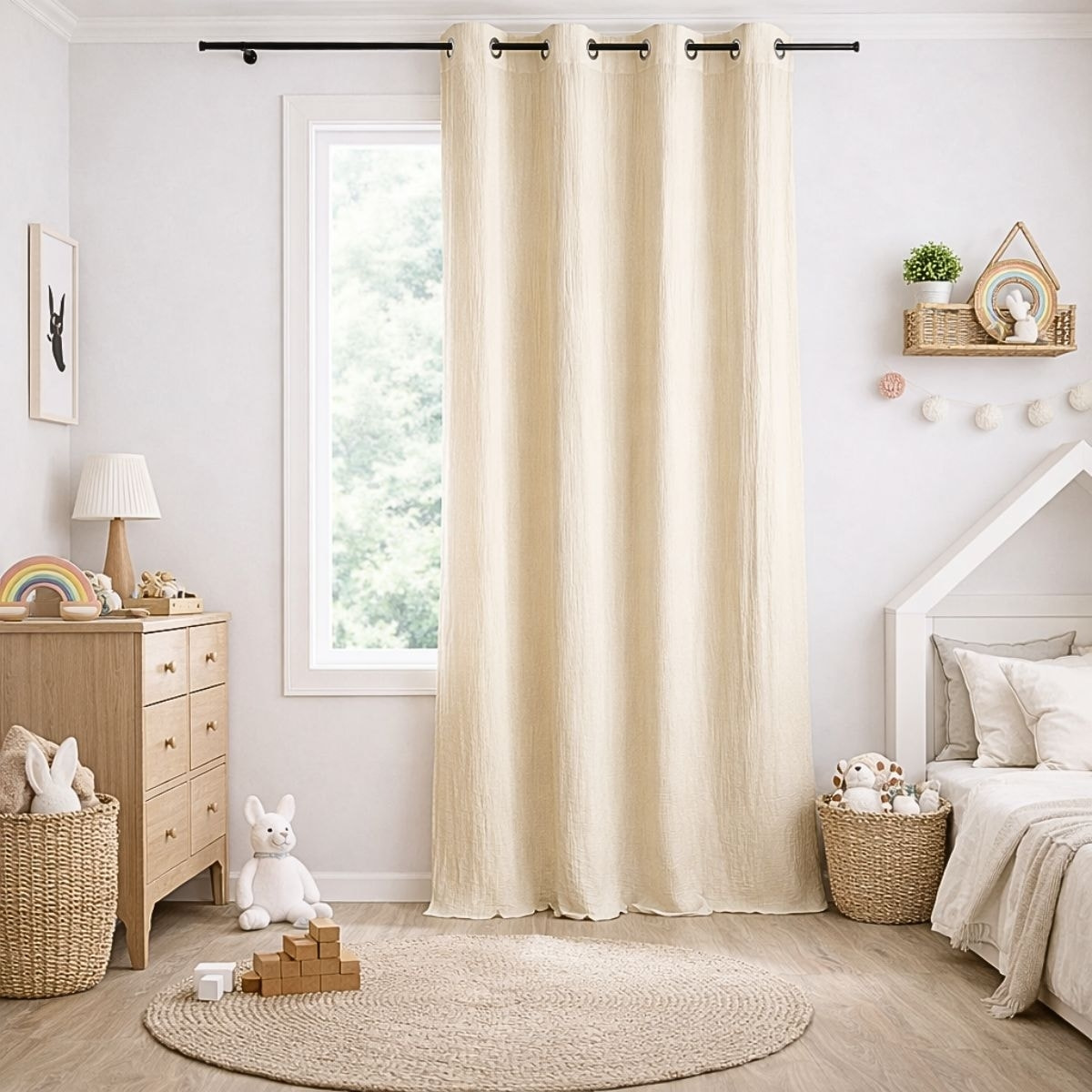 Rideau en gaze de coton tamisant à oeillets - Naturel