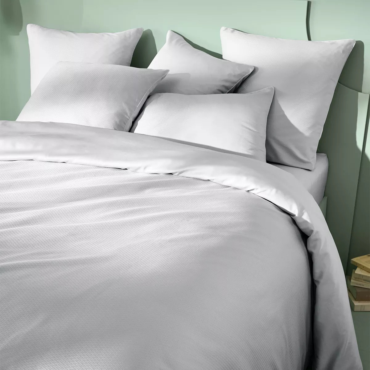 Housse de couette satin de coton motif jacquard gris Vibrato glacier