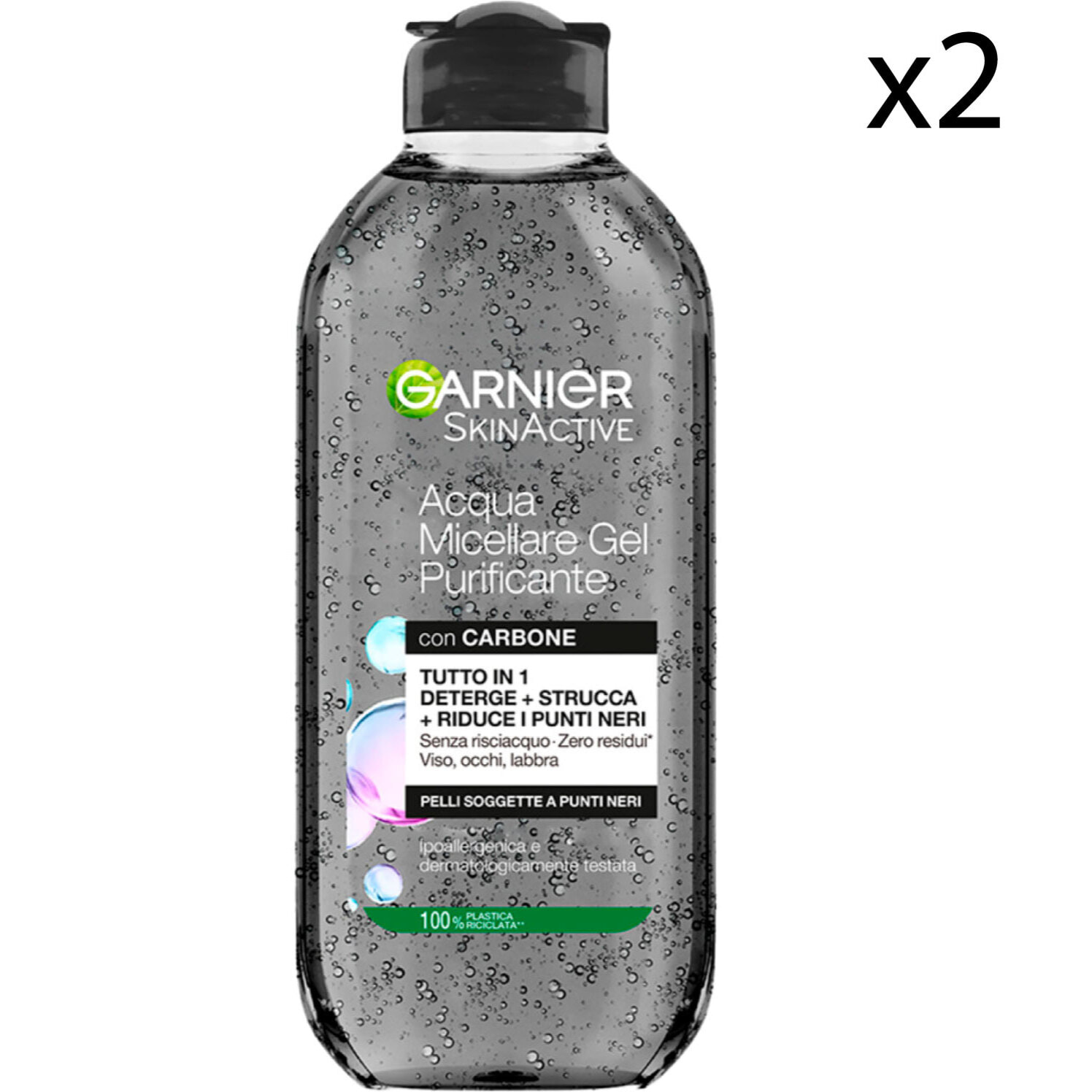 2x Acqua Micellare SkinActive Gel Purificante Tutto in 1 Detergente Struccante con Carbone per Pelli Soggette a Punti Neri - 2 Flaconi da 400ml