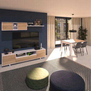 Pack salón con mesa de comedor Kenzo Plus VB Blanco Artik (Blanco Mate) - Roble Canadian