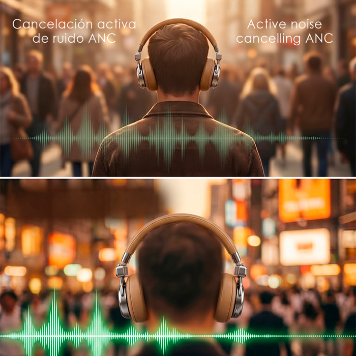 Cascos Bluetooth CR-10ANC, cancelación activa de ruido, batería de larga duración y conexión inalámbrica estable para música y llamadas.