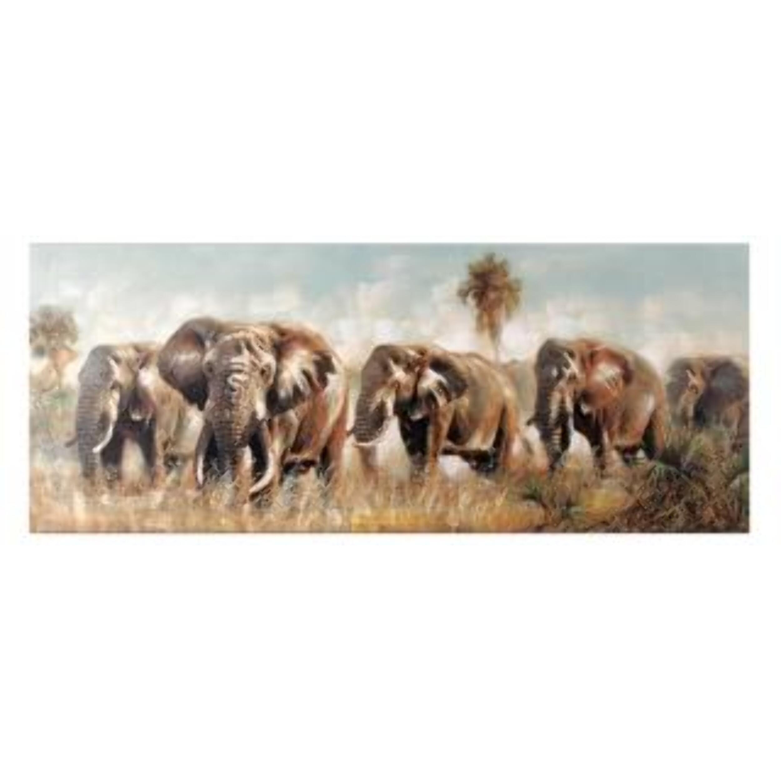 Quadro stampa elefanti rettangolare cm55x135x3