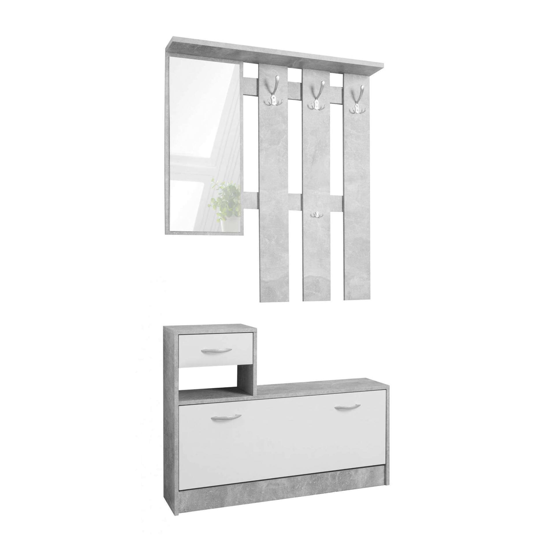 Mobile ingresso con specchio, 100 x 25.5 x 190, Bianco, Cemento