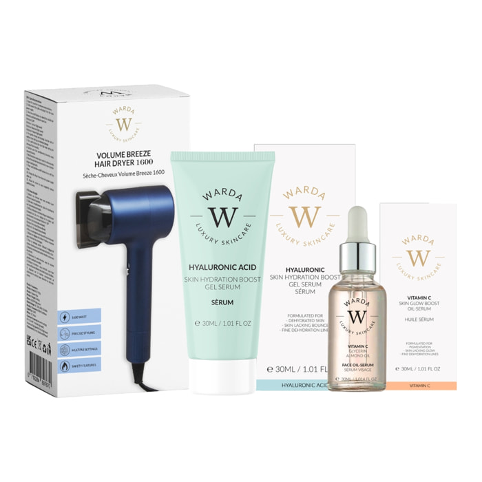 Sérum revitalizante para la piel y set de peinado