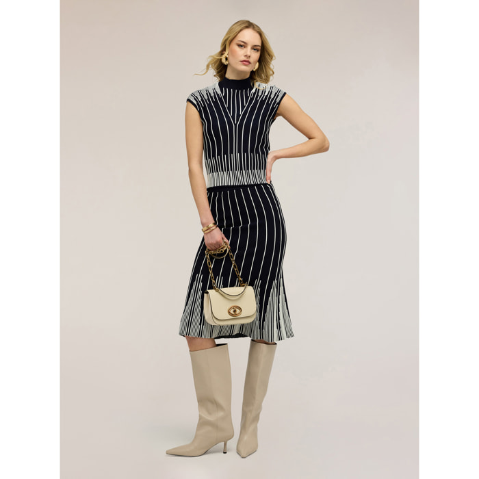 Motivi - Falda midi plisada a rayas - Azul