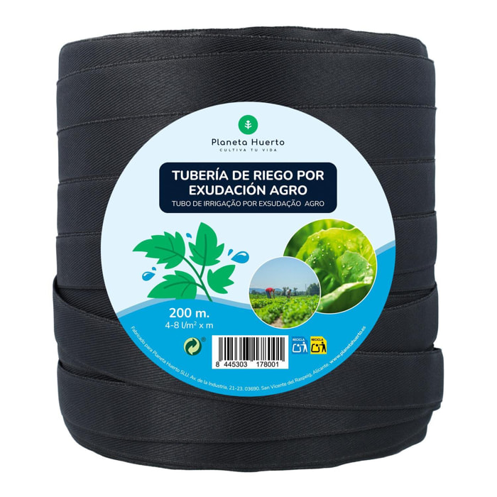 PLANETA HUERTO | Rollo Exudación Agro 200 m – Riego Uniforme y Ahorro de Agua para Grandes Superficies