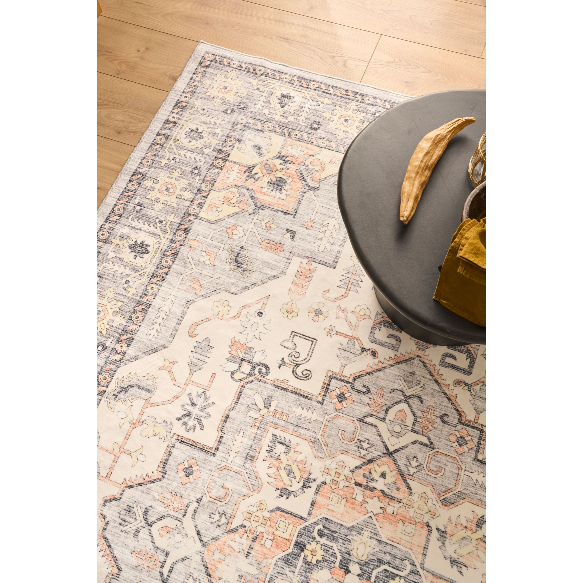 OTTOMAN - Tapis à poils courts doux à motif oriental gris