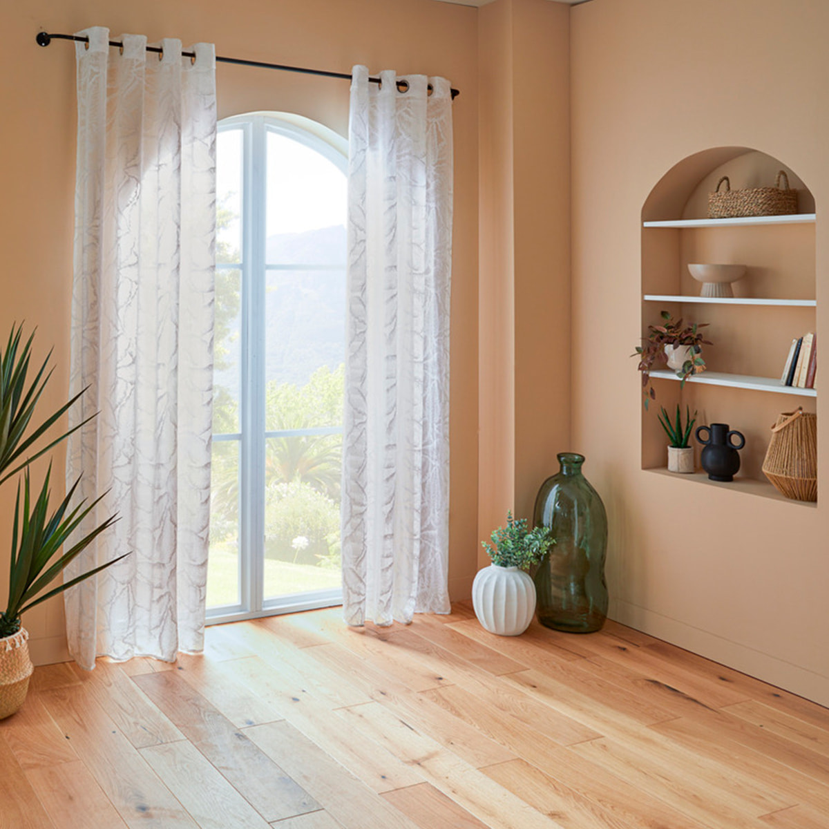 Voilage motif feuilles "Lazi" blanc 140x240cm