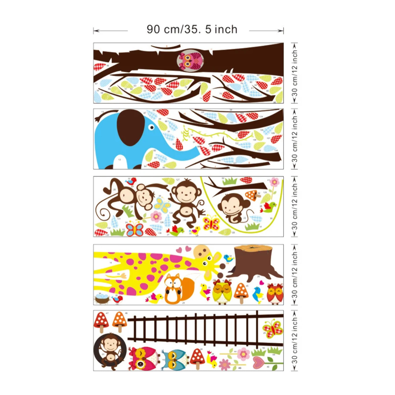 Sticker mural - Ambiance Sticker - Géant enfant - Arbre singe girafe et oiseaux