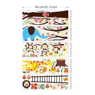 Sticker mural - Ambiance Sticker - Géant enfant - Arbre singe girafe et oiseaux