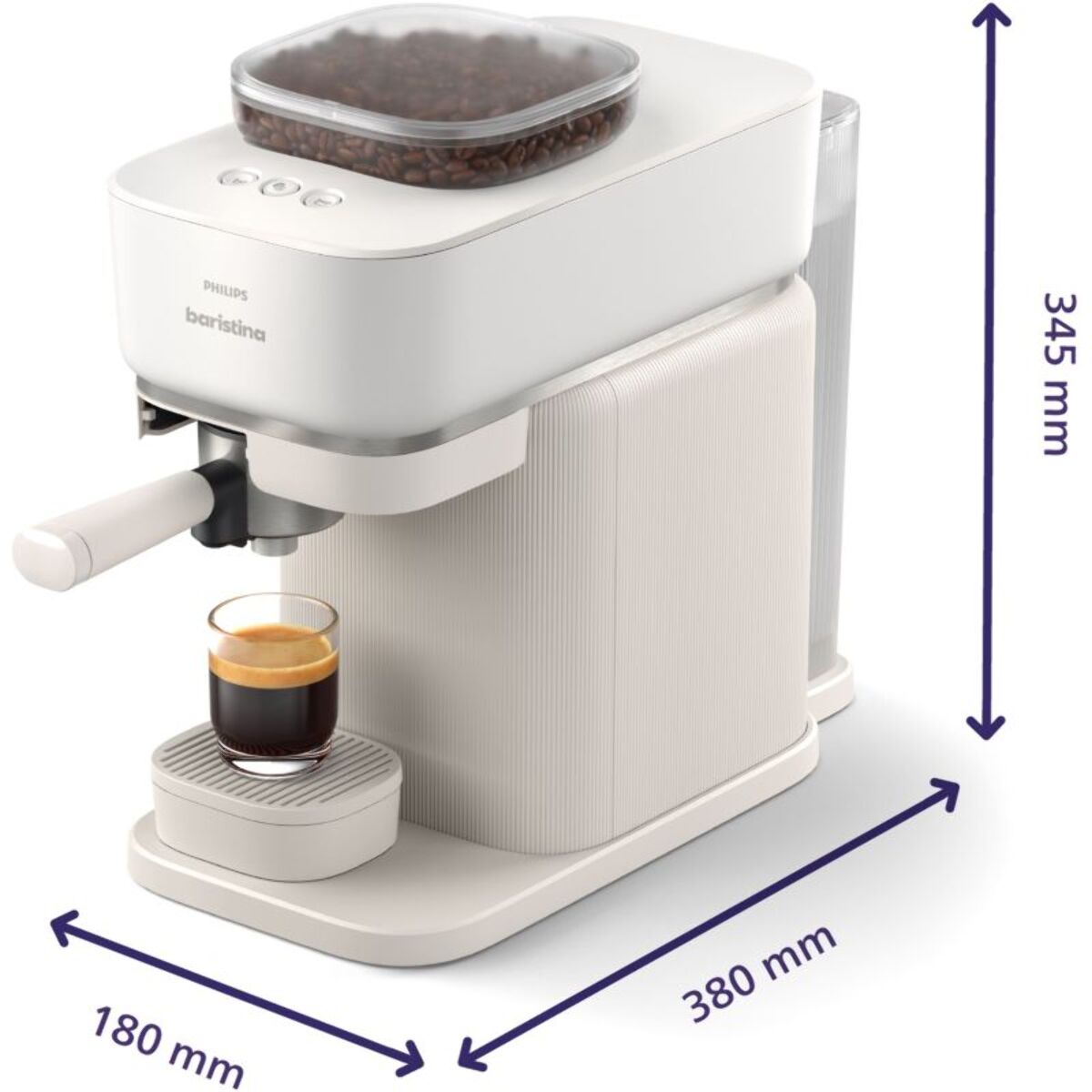 Machine à expresso PHILIPS Baristina BAR303/00 cafetière à grain Blanche + mousseur à Lait