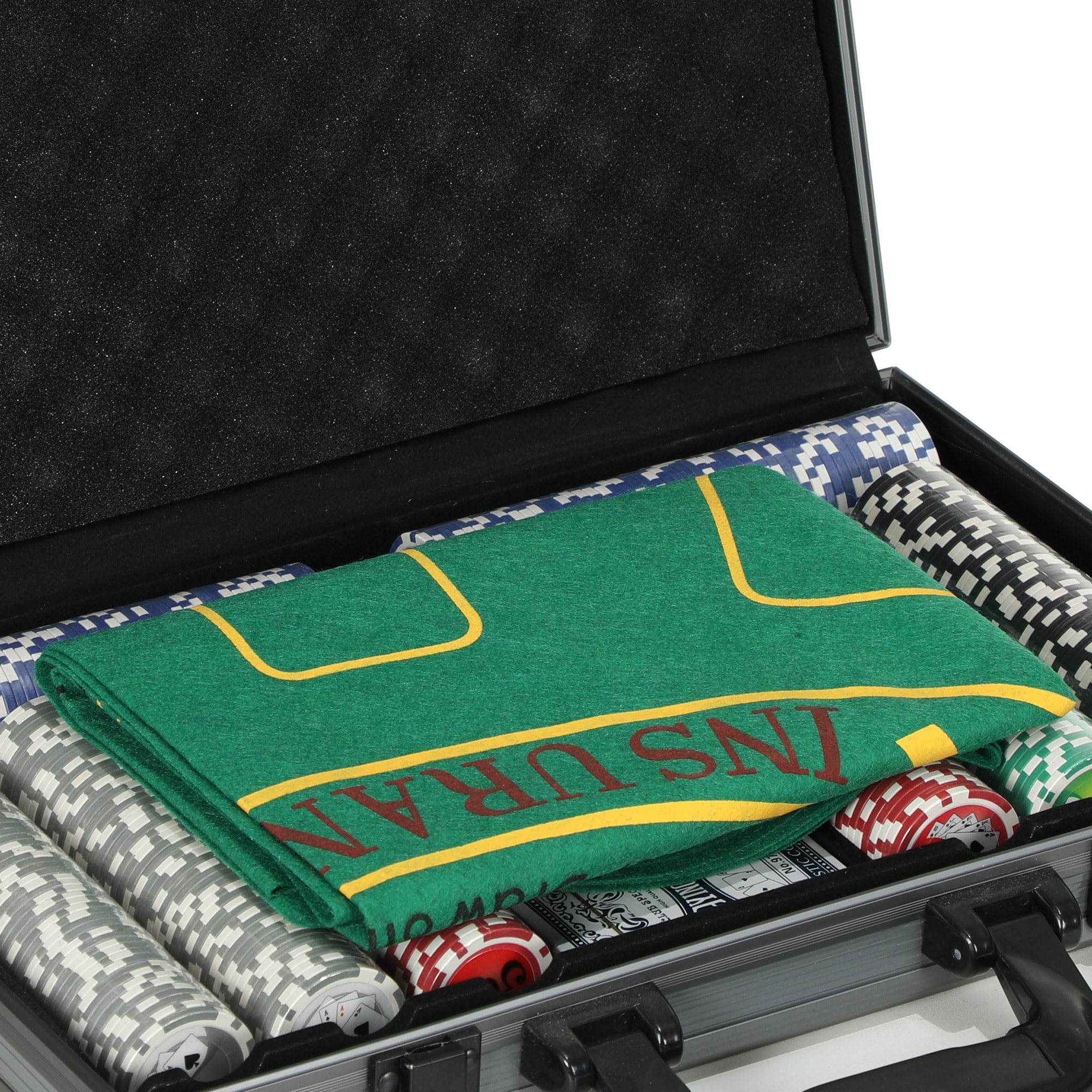 Juego de Póker Maletín de Póker con 400 Fichas 2 Barajas de Cartas 5 Dados Tapete y Botón de Crupier Gris