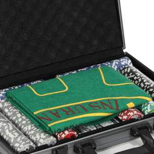 Juego de Póker Maletín de Póker con 400 Fichas 2 Barajas de Cartas 5 Dados Tapete y Botón de Crupier Gris