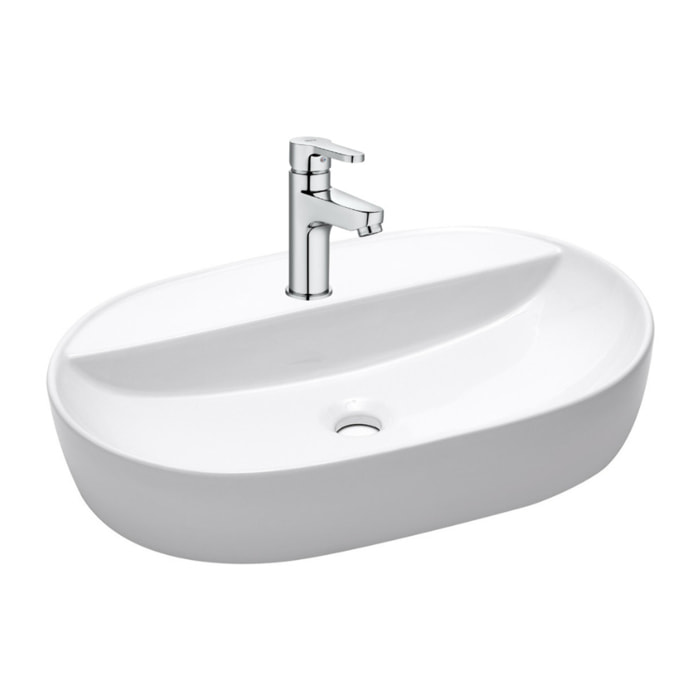 Vasque à poser en céramique 60x40x12,5 cm Swiss Aqua Technologies, sans trop-plein + mitigeur lavabo Roca (A5A326SATINF6040)