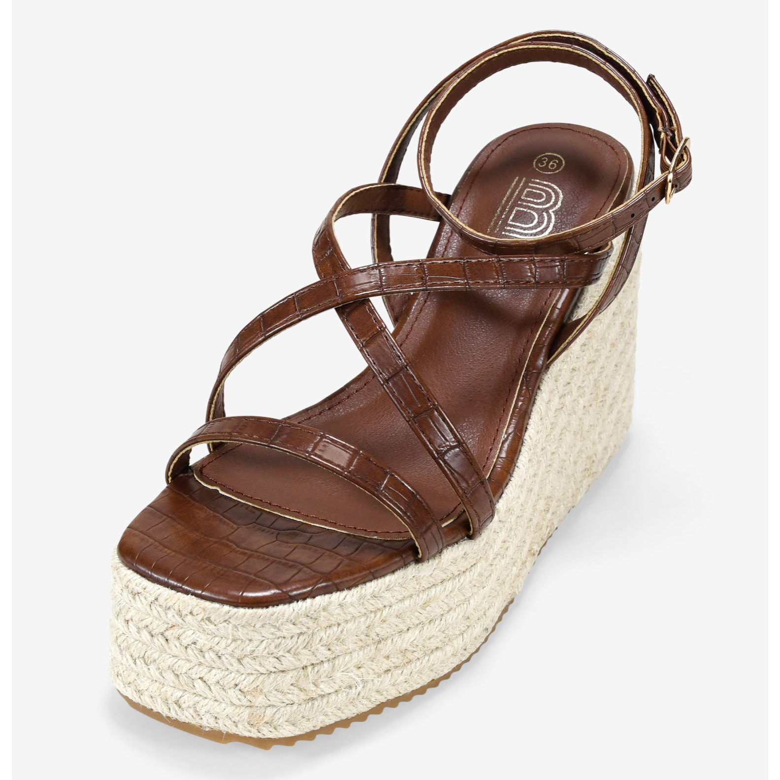 Sandalias de cuña marrones con plataforma de esparto