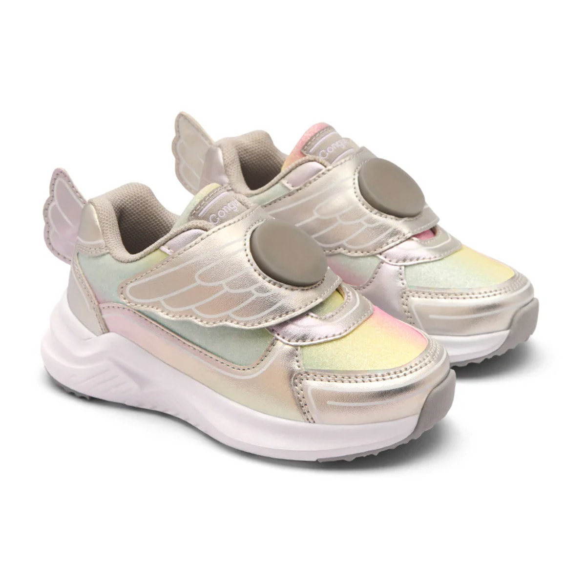 Zapatillas de luces de niña con diseño de alas plateadas