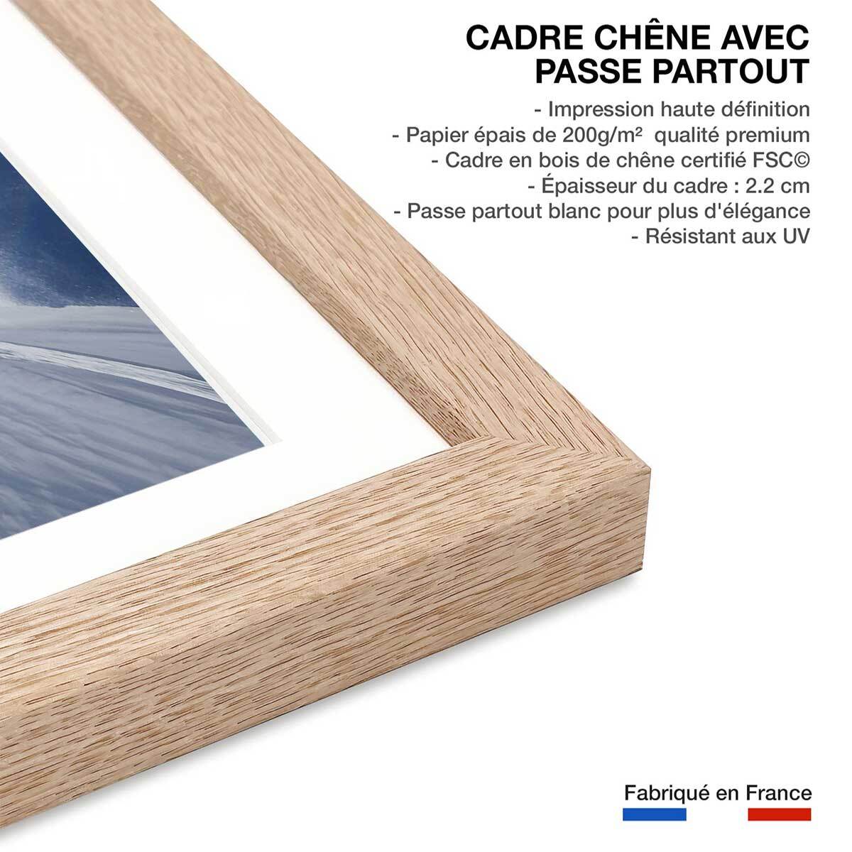 Poster mute grab ski Affiche + cadre en bois - Chêne