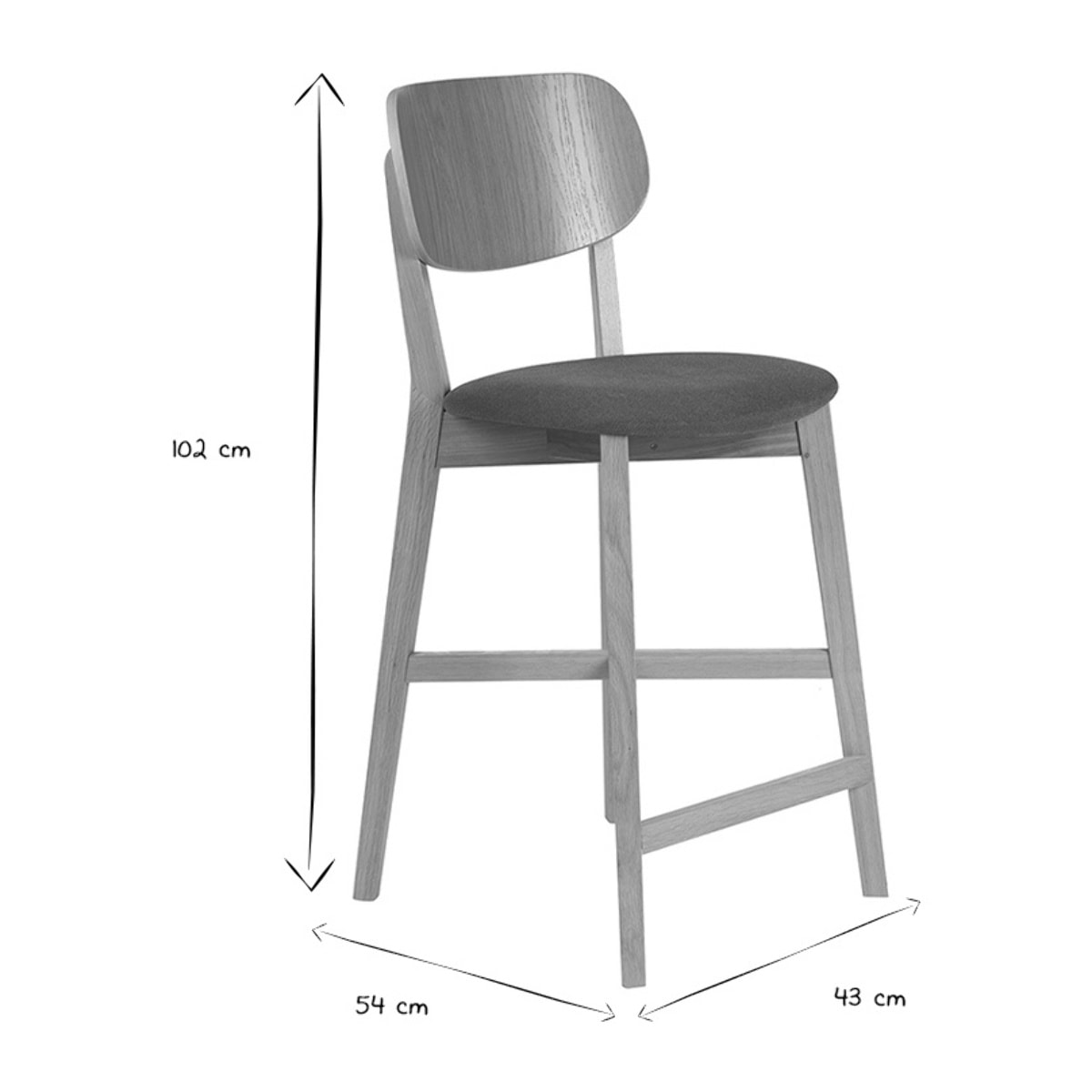 Tabouret de bar en bois clair chêne et tissu effet velours texturé vert kaki H65 cm LUCIA