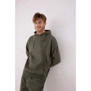 Sudadera deportiva hombre afelpada con capucha verde botella