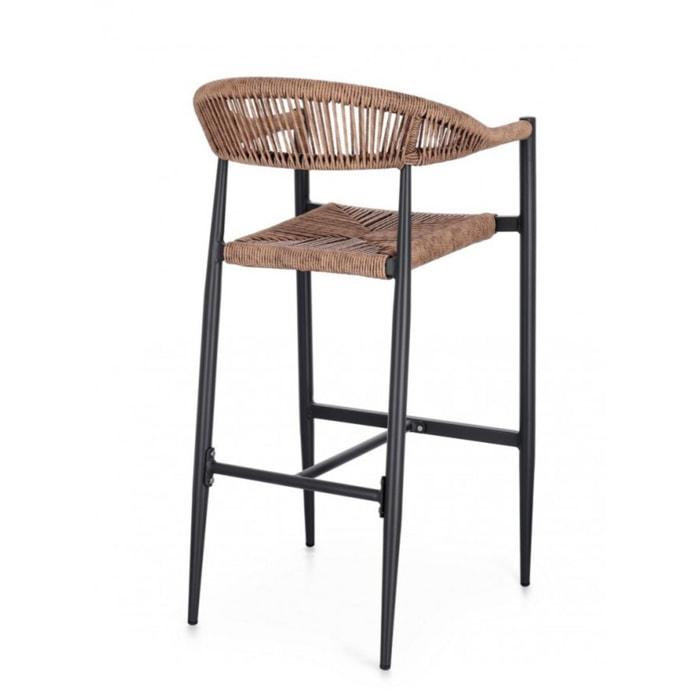 Set di 4 sgabelli JANDIA in alluminio antracite e fibre intrecciate marroni, impilabili