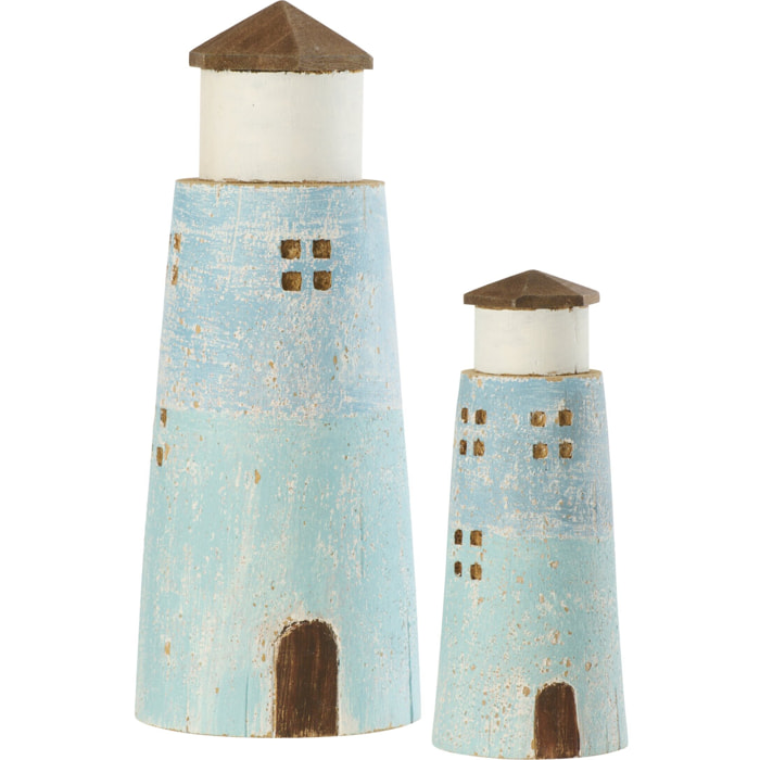 J-Line Phare décoratif - bois - naturel/bleu clair - large