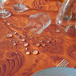 Set pur coton anti tache motif jacquard Grace flamboyant