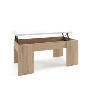 Mesa de centro elevable con almacenaje en roble canadian y blanco artik 100x45-56 cm Vita Roble Canadian - Blanco Artik (Blanco Mate)