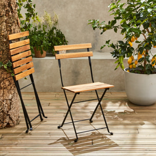 Table de bistrot pliante bois d'acacia et métal + 2 assises MALAGA