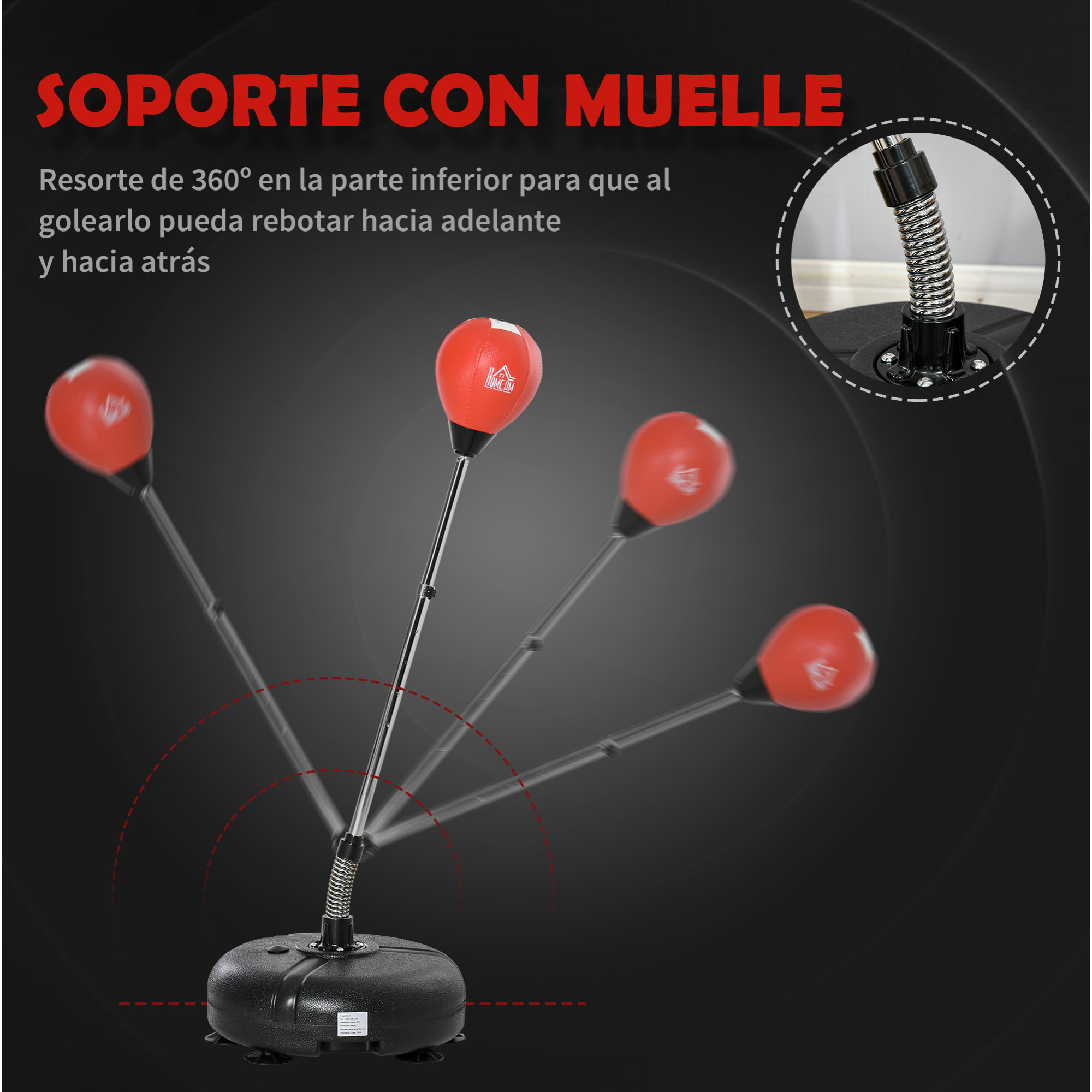 Saco de Boxeo de Pie Ajustable en Altura de 4 Niveles Punching Ball con Base Rellenable Guantes e Inflador para Adultos y Adolescentes Ø45x132-158 cm Negro y Rojo