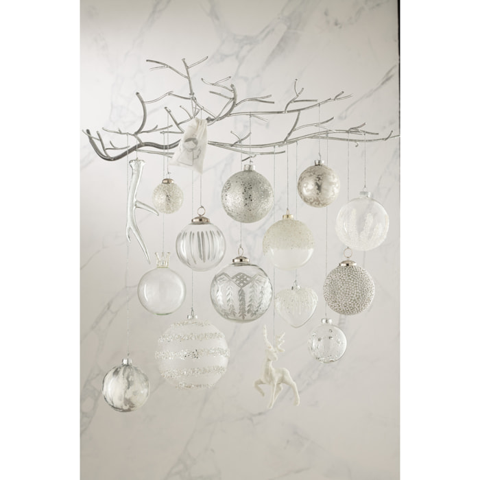 J-Line boule de Noël Marbre - verre - blanc/argent - small - boîte de 6