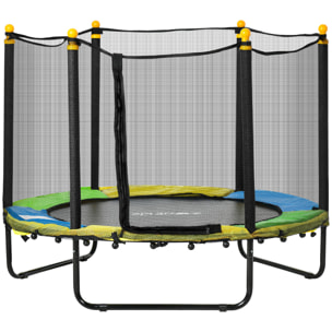 Trampoline enfant Ø 1,40 × 1,13H m filet de sécurité porte zipée couvre-ressorts multicolore 6 poteaux rembourrés noir