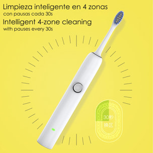 Spazzolino elettrico con batteria ricaricabile e testina. Ricarica wireless induttiva.